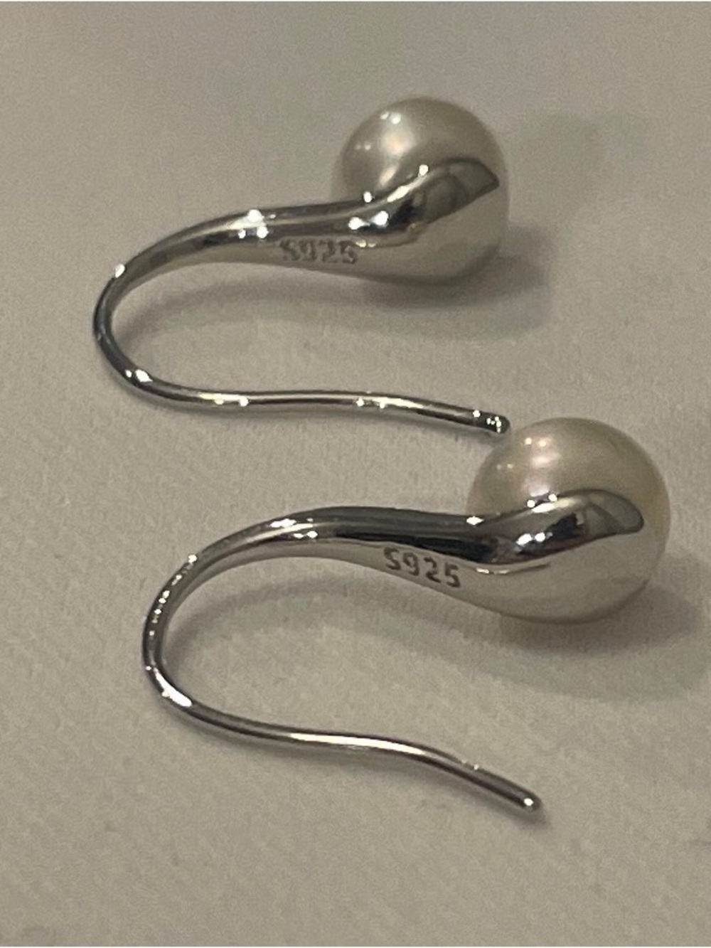S 925 Sterling Pearl Drop Earrings Glamour queen Hollywood Simple Elegant Chic